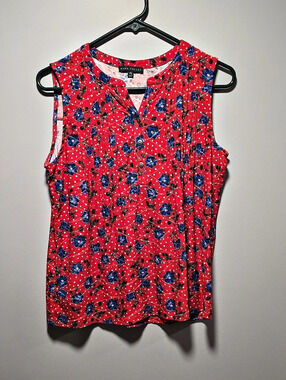 Napa Valley Floral Sleeveless Top in Red & Blue Size PS